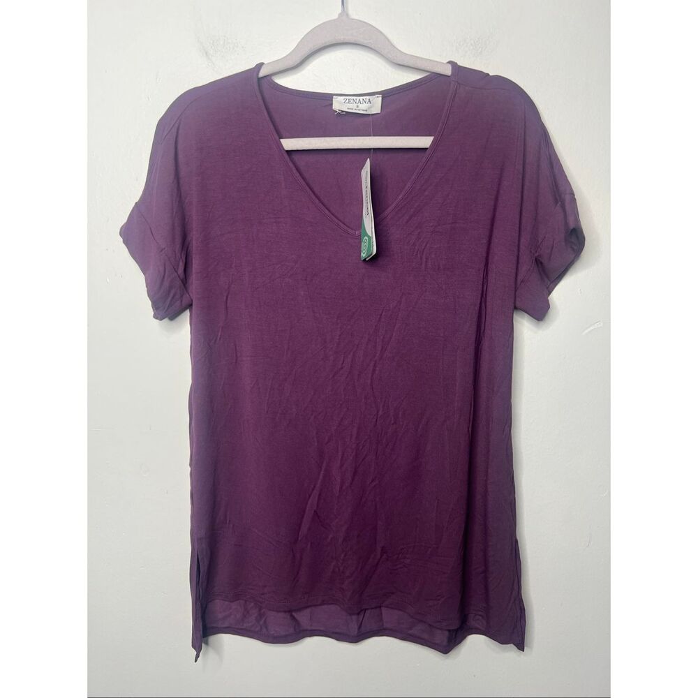 Zenana Purple Tencel V-neck Tee Shirt NWT! Sz S